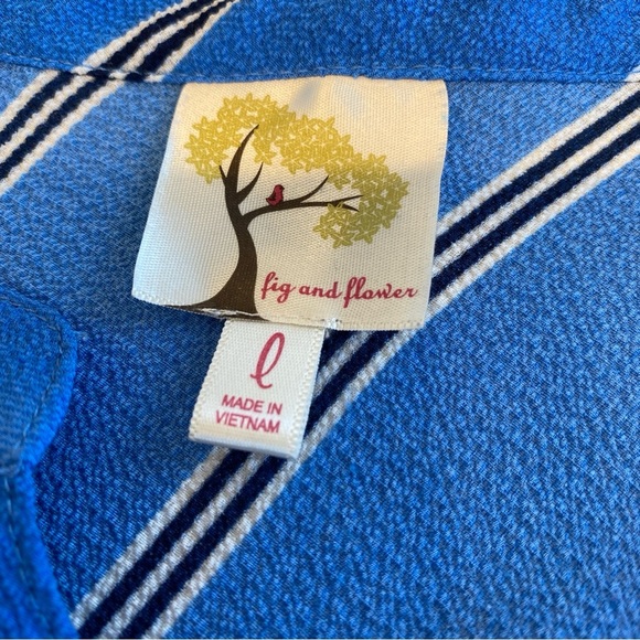 Fig and Flower Floral Stripe Top Women’s Large Blue Button Up Cottagecore Beach - Picture 5 of 8